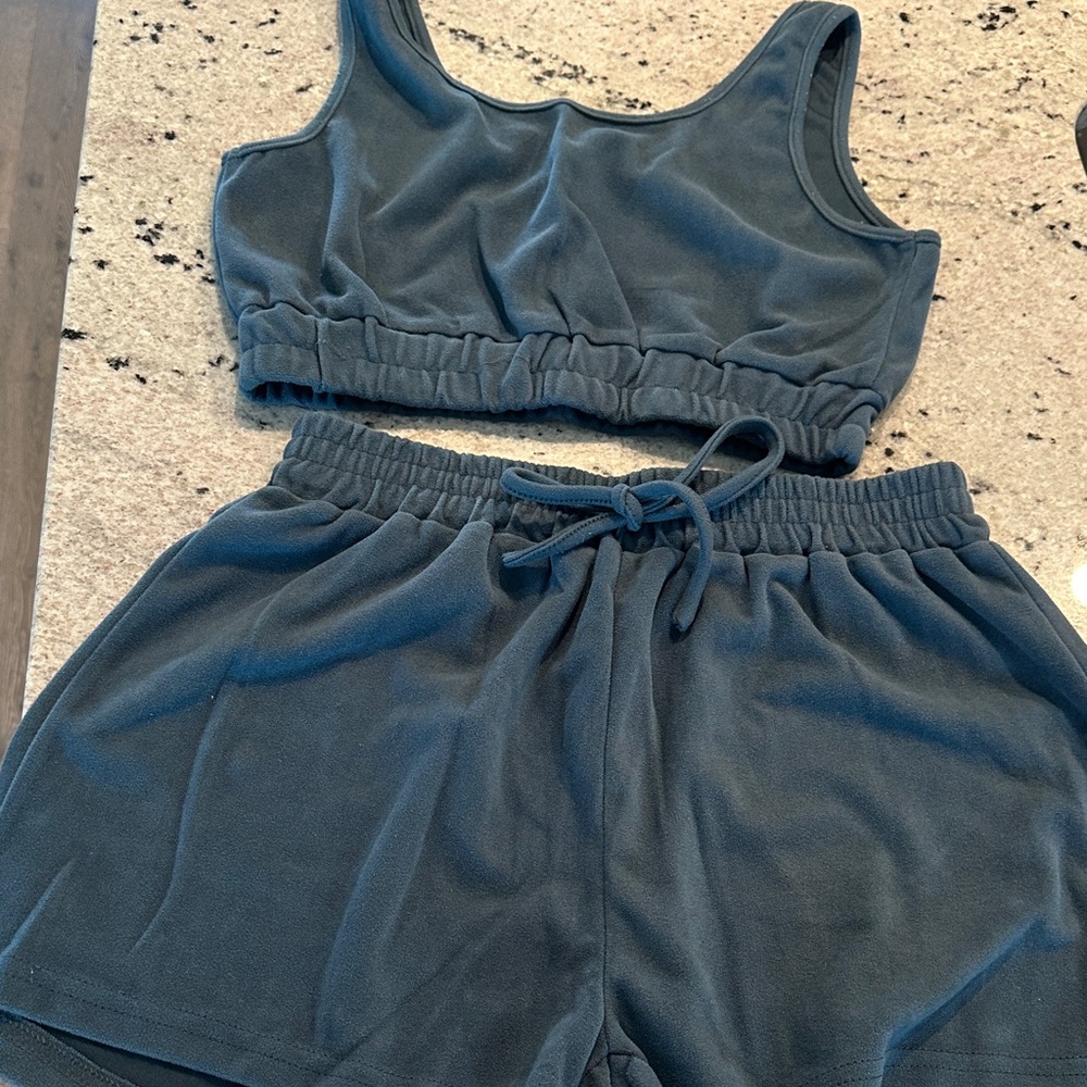 Dark Gray Crop Top and Shorts Set
